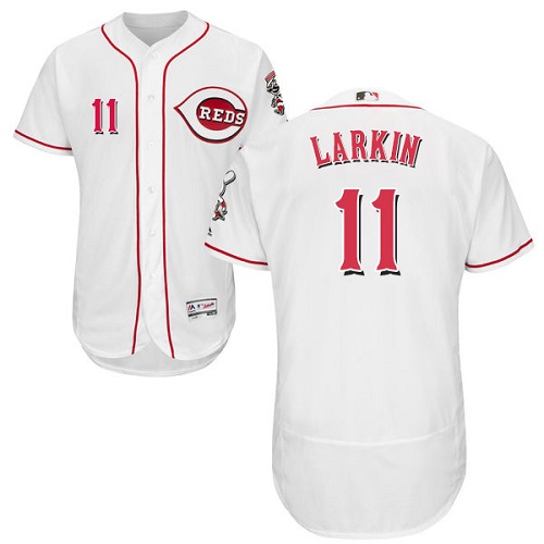 Reds #11 Barry Larkin White Flexbase Authentic Collection Stitched MLB Jersey